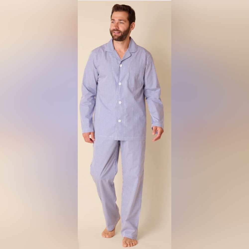 NWT The Cat's Pajamas- Men's Blue White East Side Luxe Pima Pajama Set, Sz XL
